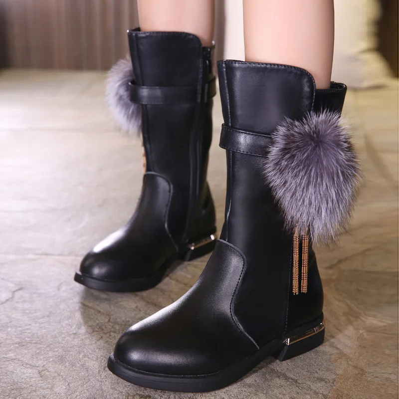 2022 Winter Girls Boots Real Leather High Boots Girls' Cotton Shoes Children's Snow Boots Martin Boots enlarge