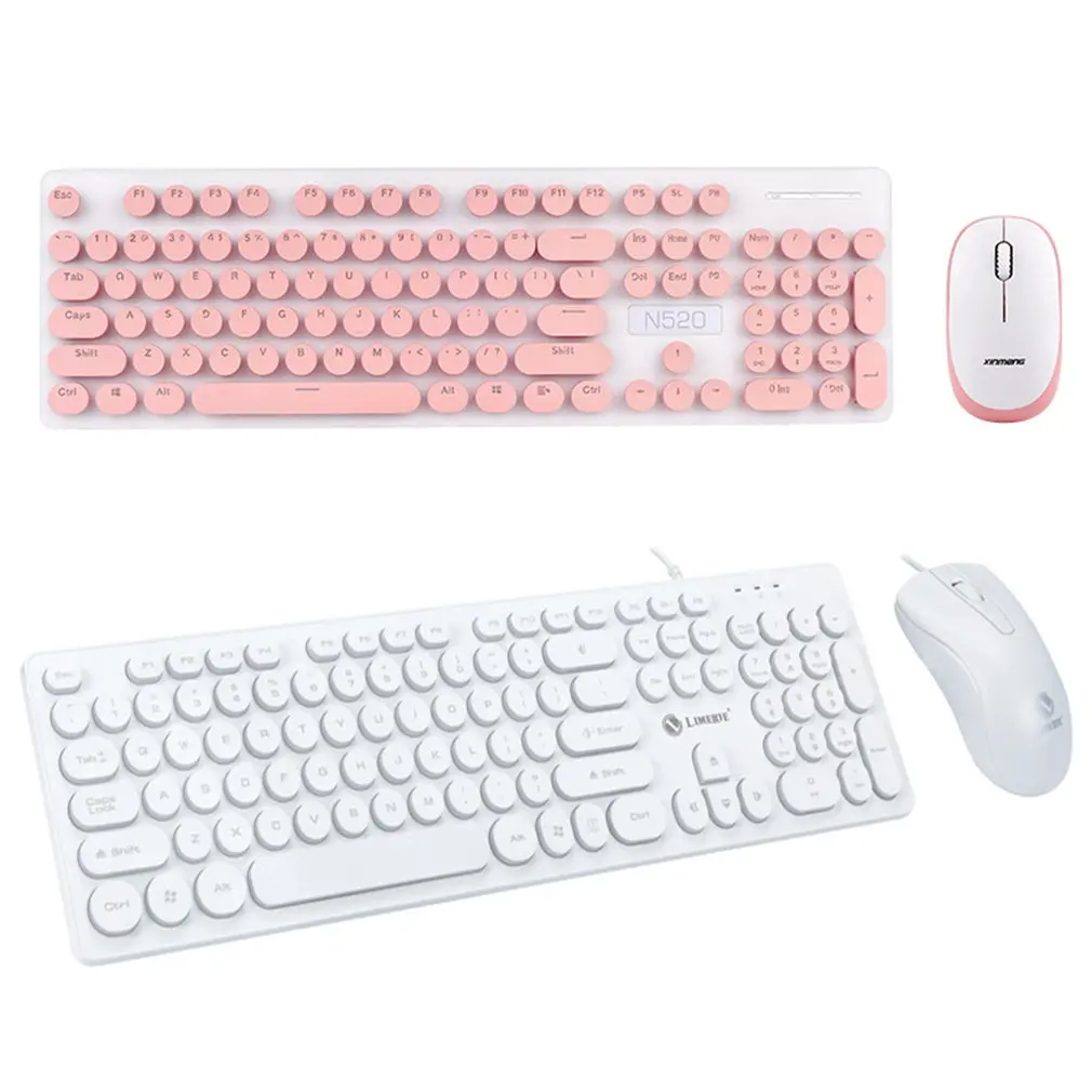 

Practical Wired Steampunk Gaming Keyboard Mouse Kit Round Key Cap Multimedia Button Game Keyboard Mice Set