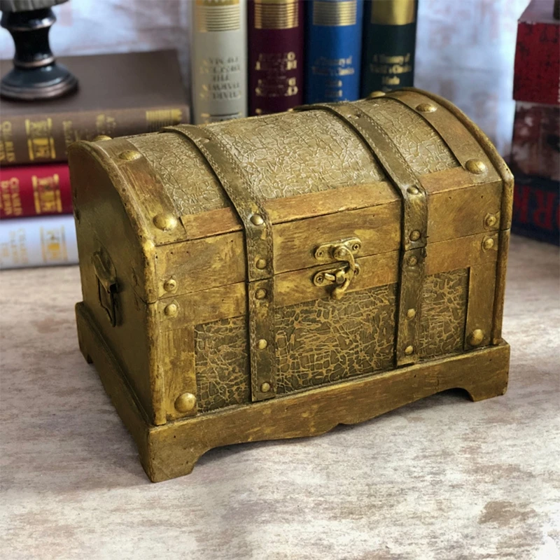 

667B Retro Wooden Box Desktop Ornament Treasure Chest Gem Vintage Jewelry Storage Box