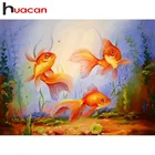 Алмазная живопись Huacan сделай сам с рыбками, полнаякруглая вышивка, Золотая рыбка, вышивка крестиком, стразы Бриллиантовая мозаичная фигурка животного