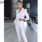 Белый Женский блейзер, костюмы, сексуальный двубортный костюм с V-образным вырезом, Деловые женские брюки, костюм для выпусквечерние вечера, свадьбы (пиджак + брюки)