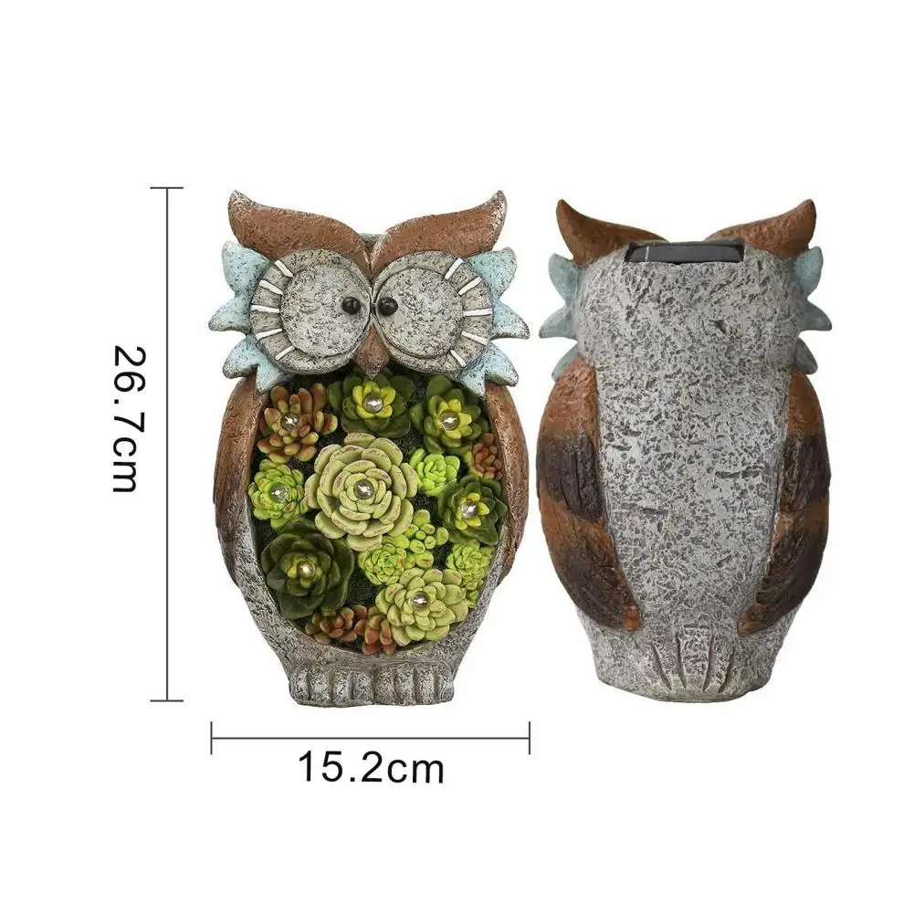 

Owl Sculpture Art Decor Solar LED Lights Resin Garden Statue Owl Figurine for Home