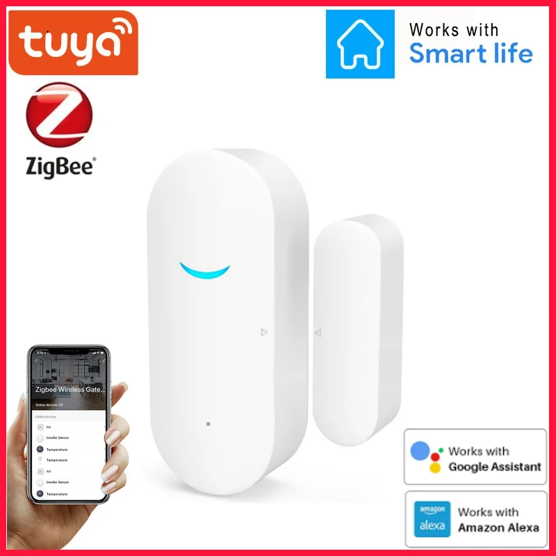 

Tuya Smart ZigBee Window Door Sensor Gate Detector Security Alarm System Smart Life App Work With Zigbee Hub Alexa Google Home