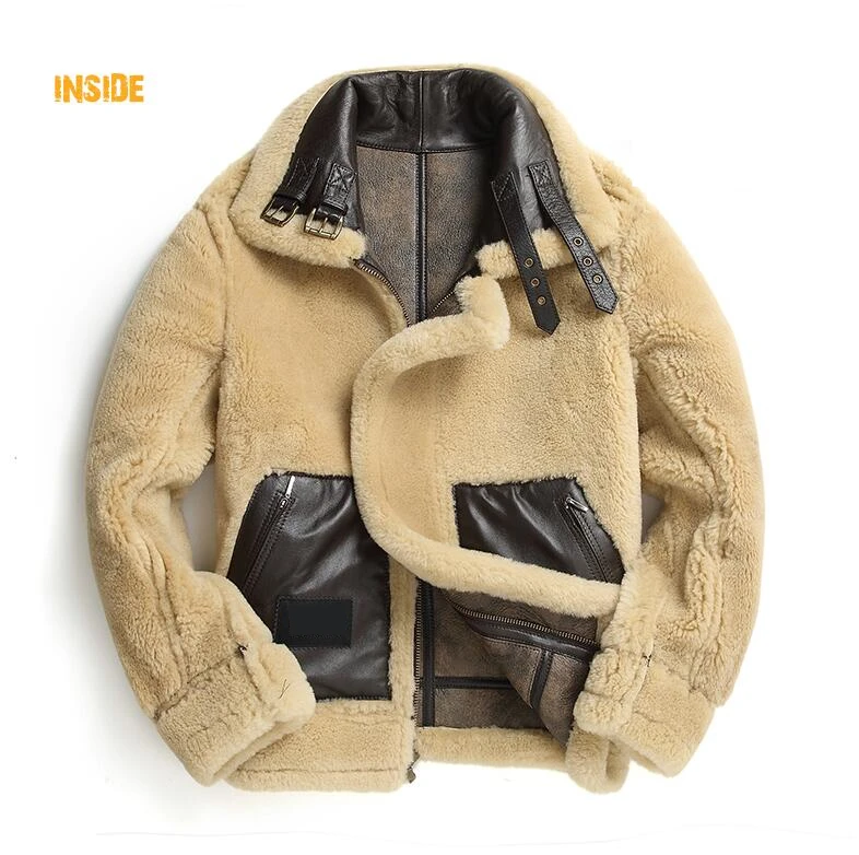 

Winter Thicker One Genuine New Coat Men's Sheepskin Leather Locomotive Fur Male Air Force Suit Bomber Jacket