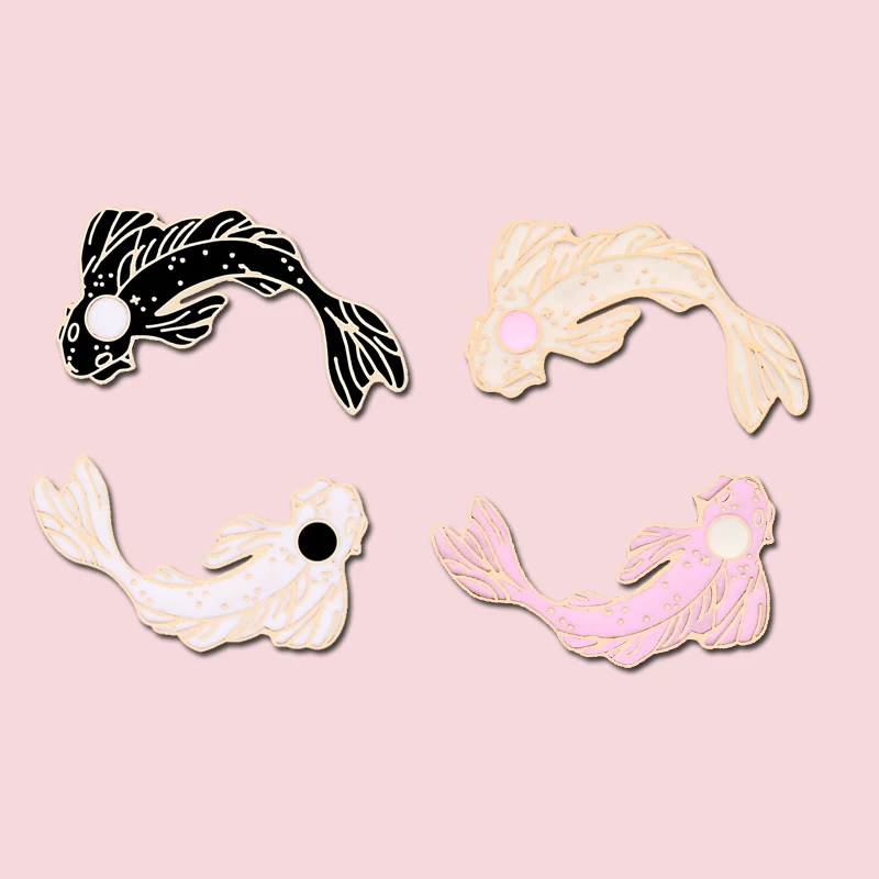 Милые коллекционные заколки Инь Янь японские Броши рыба кои эмалированные