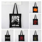 Винтажная холщовая женская сумка для покупок с тонкими линиями и черным принтом Экологически чистая сумка для покупок в стиле Харадзюку с надписью