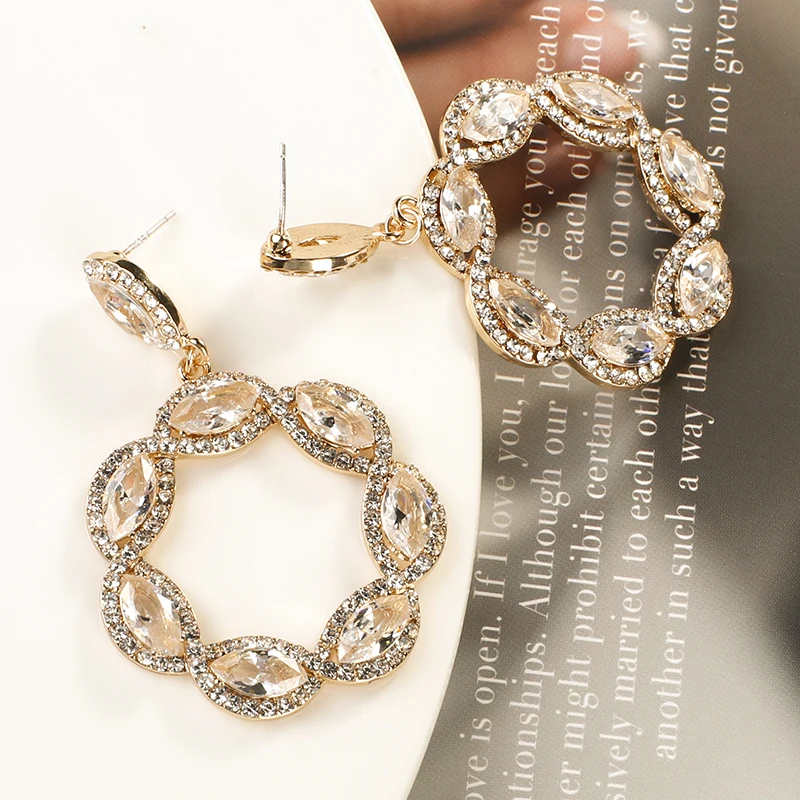 

Flashbuy Unique Champagne Rhinestone Drop Earrings For Women Crystal Geometric Statement Earring Fashion Jewelry Wedding Gift