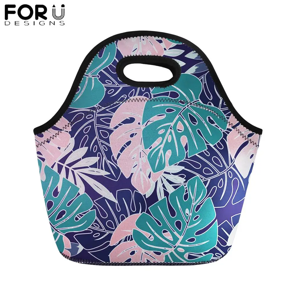 

FORUDESIGNS Tropical Leaf Design Pattern Neoprene Lunch Bags for Women Insulated Food Picnic Storage Kids Girls Snacks Tote Bag