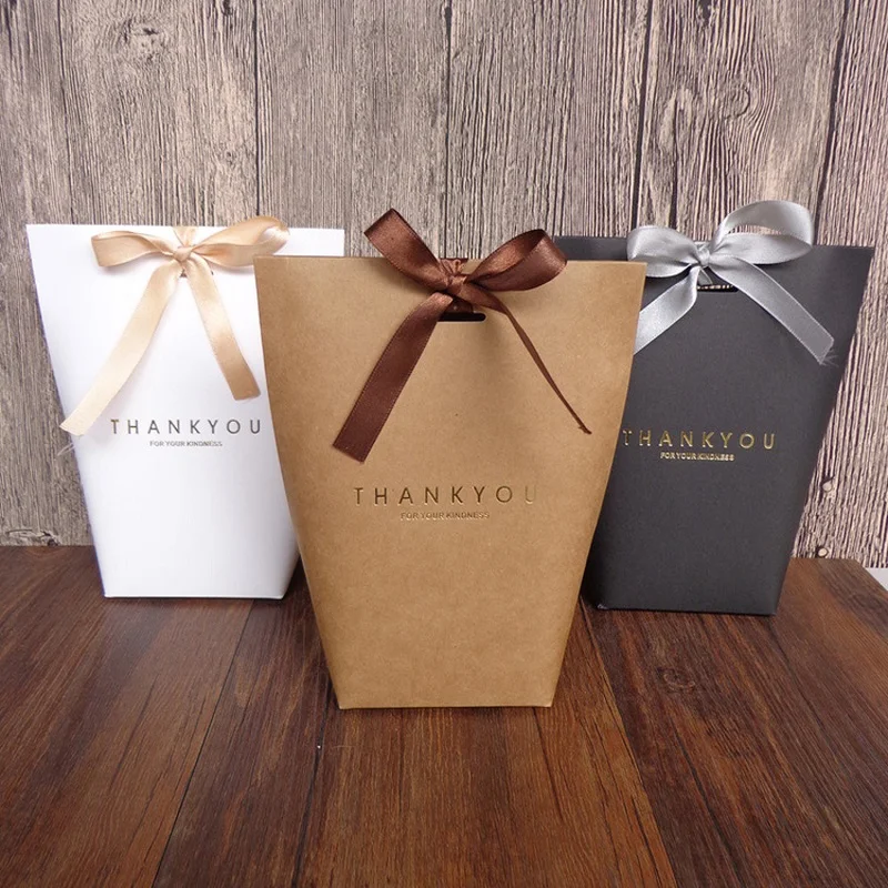 

200pcs Thank You Gift Bag Wedding Birthday Party Favors Bags Candy Jewelry Necktie Packaging Foldable Box WB1611