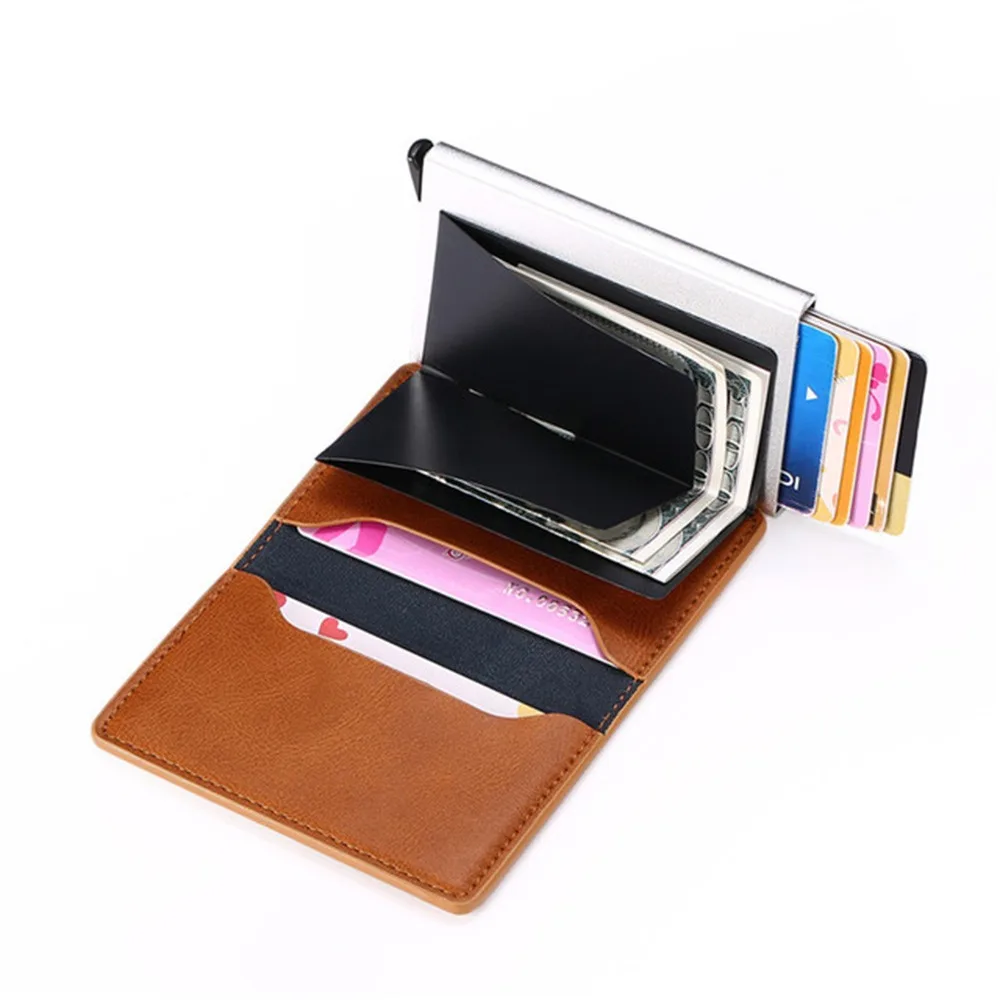 

Credit Card Holder Wallet Men Women Metal RFID Vintage Aluminium Bag Crazy Horse PU Leather Bank Cardholder Case Porte Carte