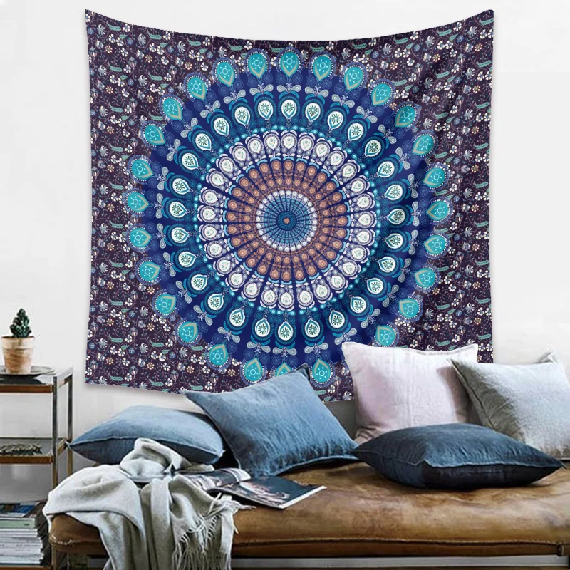 

Bohemian Mandala Tapestry Wall Hanging Floral Art India Psychedelic Tapiz Hippie Boho Decor Wall Carpet Dorm Bedroom Background