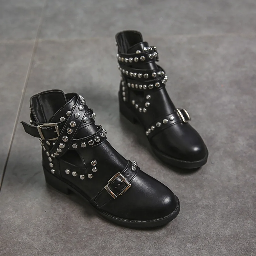 Женские ботинки модная пряжка ремня с заклепками ботильоны студенческие