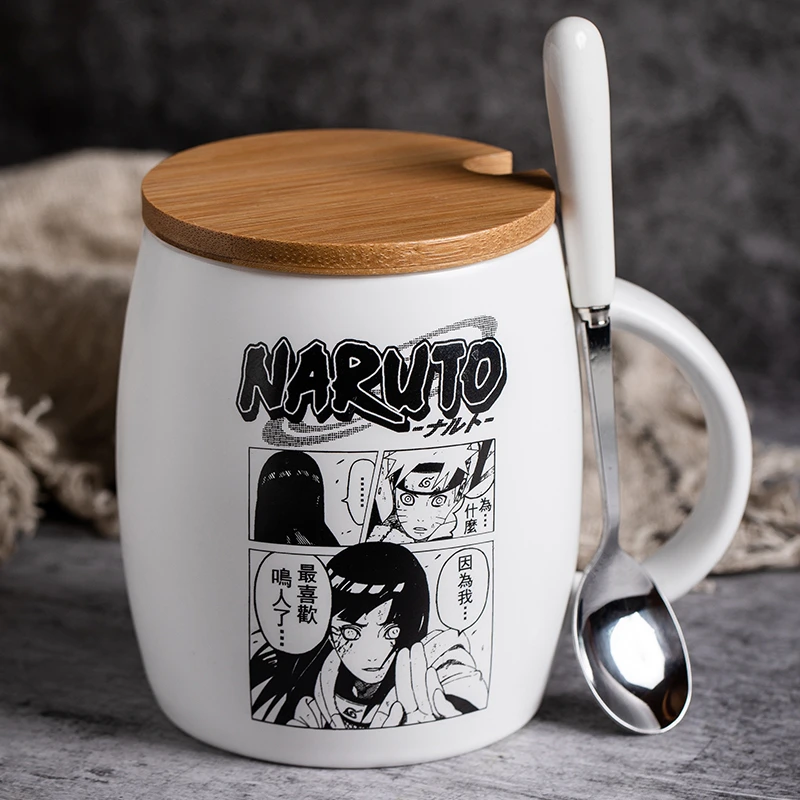 b Белая кофейная кружка Аниме Наруто Hokage, керамические кружки с рисунками из мультфильмов, Набор чашек с крышкой и ложкой, подарки на день рождения для мальчиков и девочек - Цвет: b