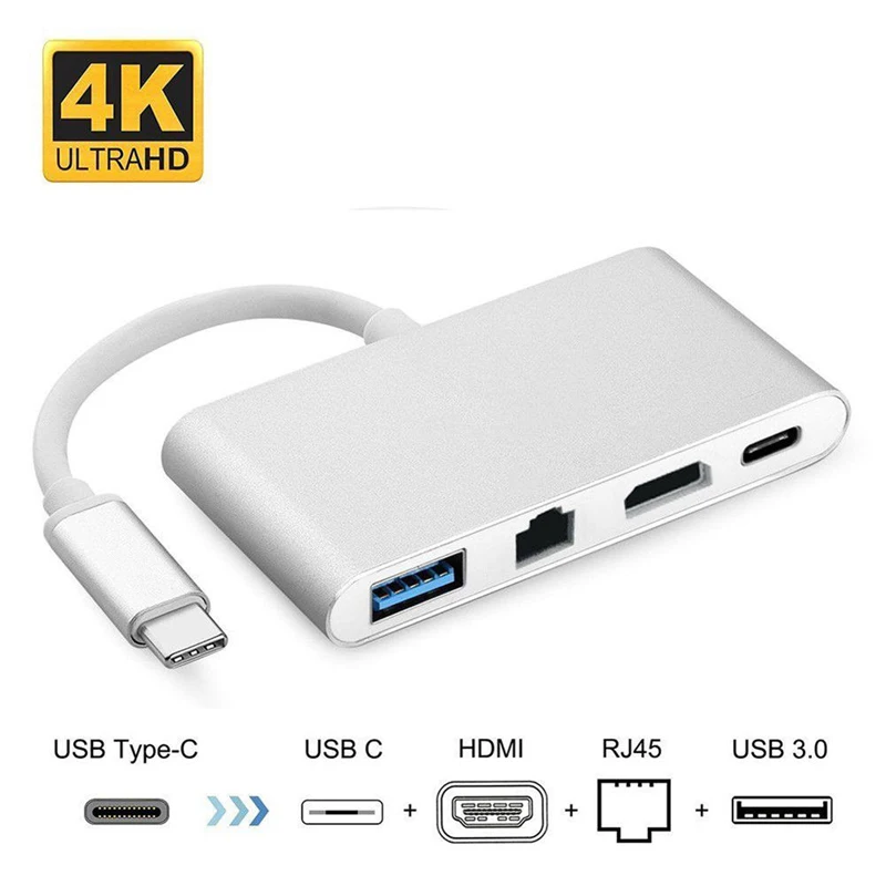 Кабель адаптер Mini Display Port DP DVI VGA HDMI 1 * USB C к 4K + порт Ethernet RJ45 Gigabit 3 0 Type