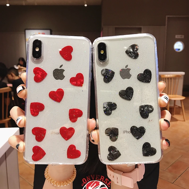 Bling Glitter Sequin Love heart Pattern Claer Soft Silicone TPU Phone Case Cover For iPhone X 10 XR XS Max 8 7 6 6s Plus Coque |