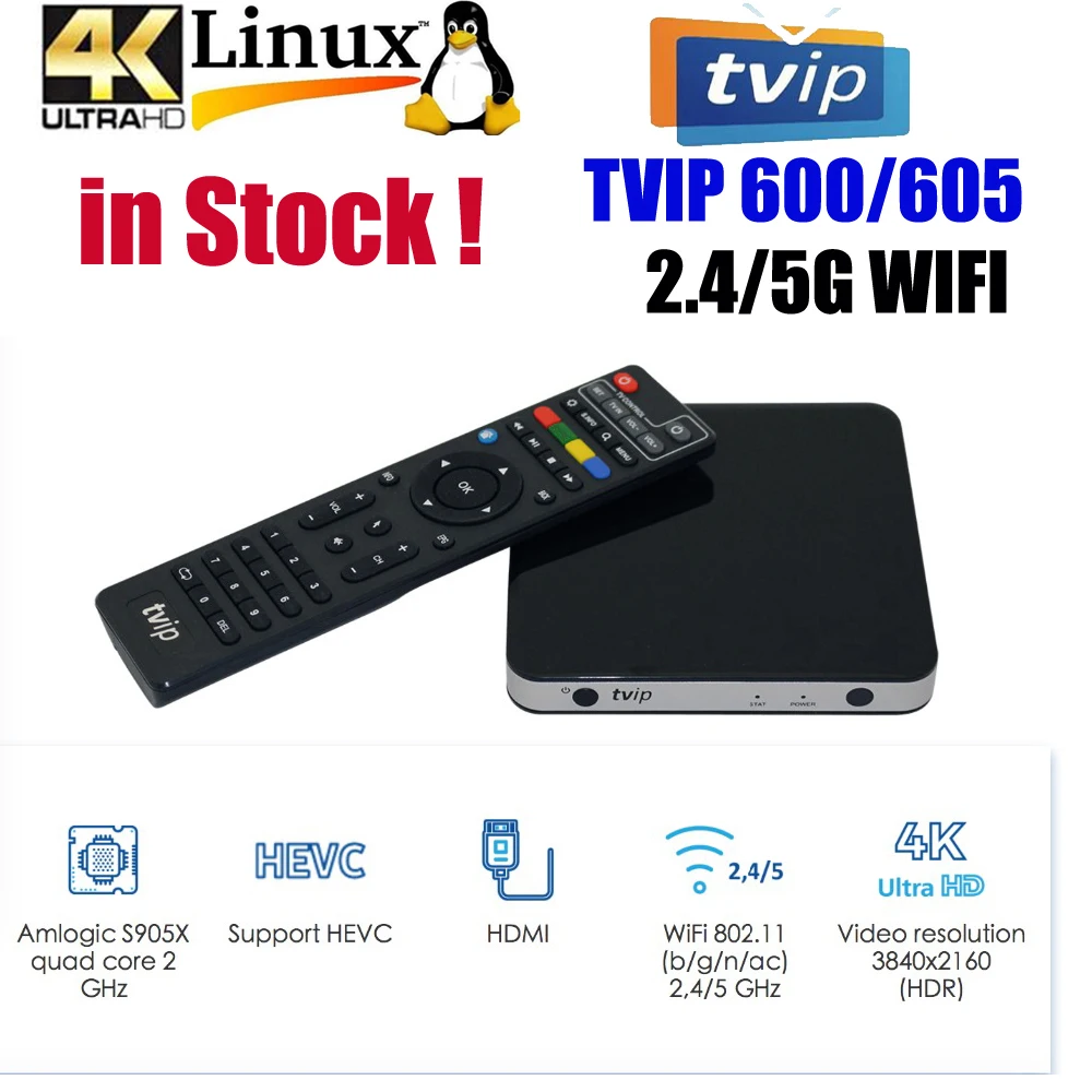 Оригинальный ТВ IP.605 4K Linux коробка 4 ядра IP S V.605 HD Youtube 2 4G/5G WI FI 1G8G Amlogic s905x Android