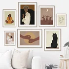 Абстрактная ведьма медитация черная кошка настенная Картина на холсте скандинавские постеры и принты настенные картины для гостиной домашний декор