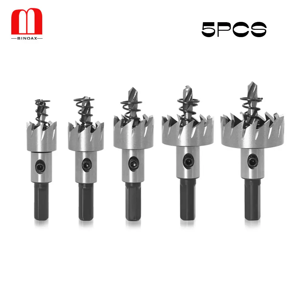 

BINOAX 5pcs Carbide Tip HSS Drills Bit Hole Saw Set Stainless Steel Metal Alloy 16/18.5/20/25/30mm