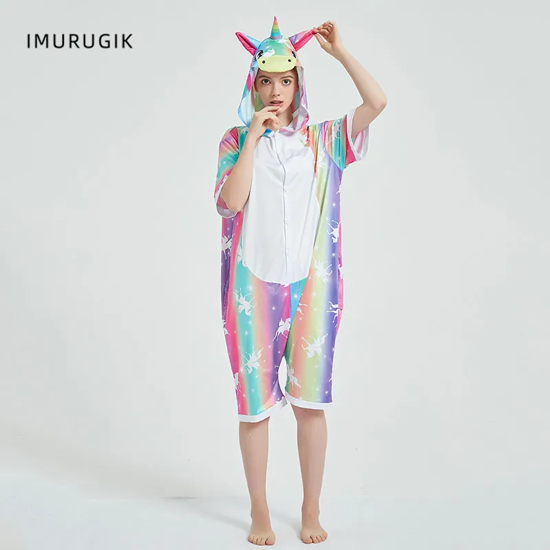 Женский комбинезон для косплея Единорог кигуруми комбинезоны с коротким рукавом