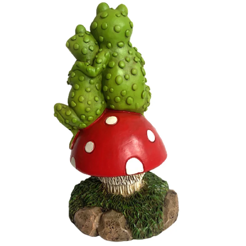 2 зеленая лягушка сидящая на грибе статуя креативная садовая полимерная