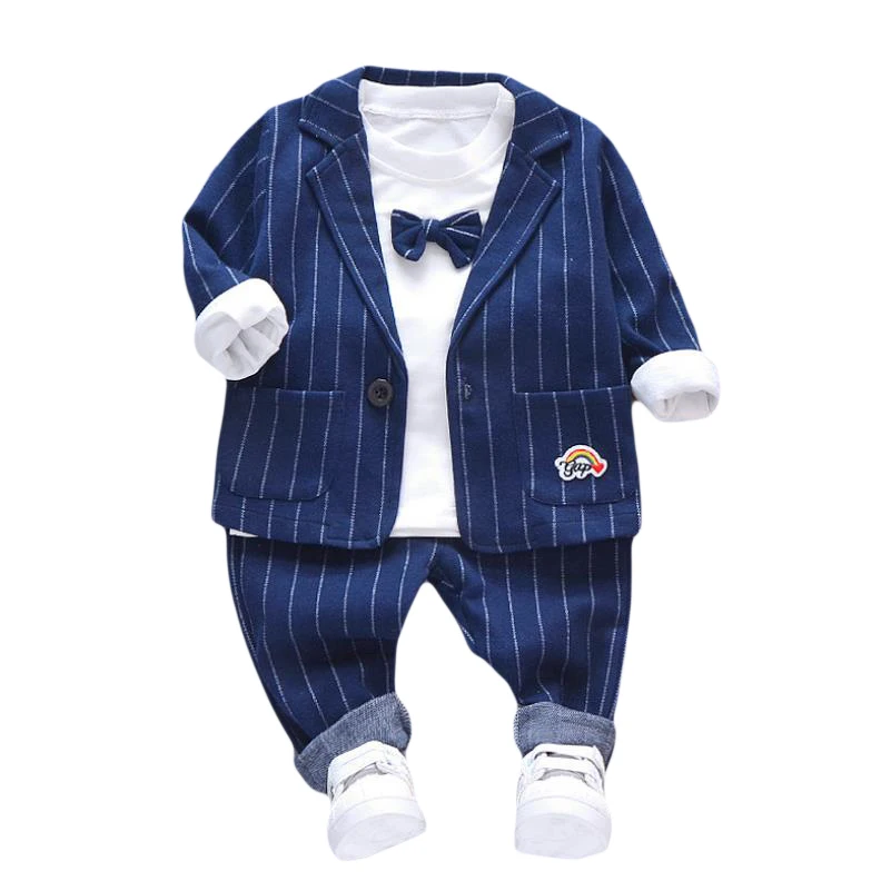 

2019 spring Baby Boys Clothes Sets Gentleman Style Stripe Infant Coats+T Shirt+Pants High Quality Children Kids Suits1-4Y