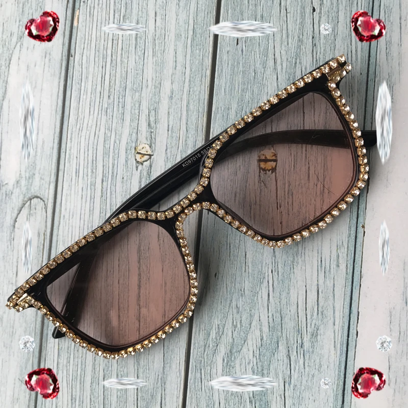 Дамы Стразы Большой рамки Квадратные Солнцезащитные очки коричневые прозрачные