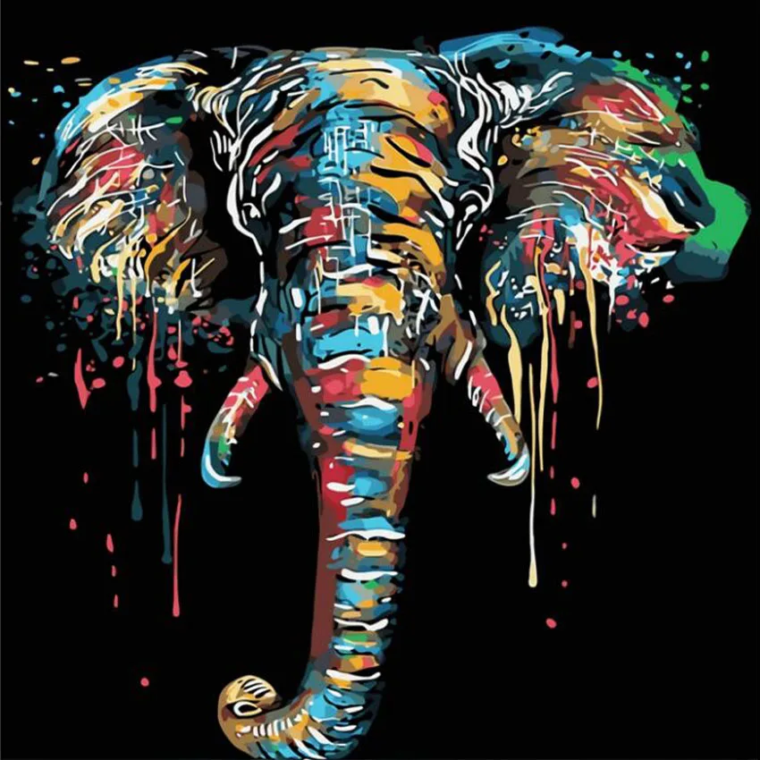 

Colorful Elephant Black Background Diy Oil Painting Paint By Number Acrylic Painting Painting Kit for Adults Kids Beginner