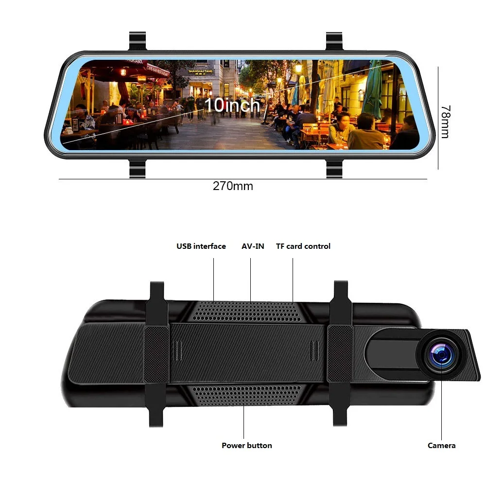 

Driving Recorder 10 Inch Touch Screen Dual Lens Video Recorder Rear View Mirror 1080P Camera Driving Recorder Streaming Media