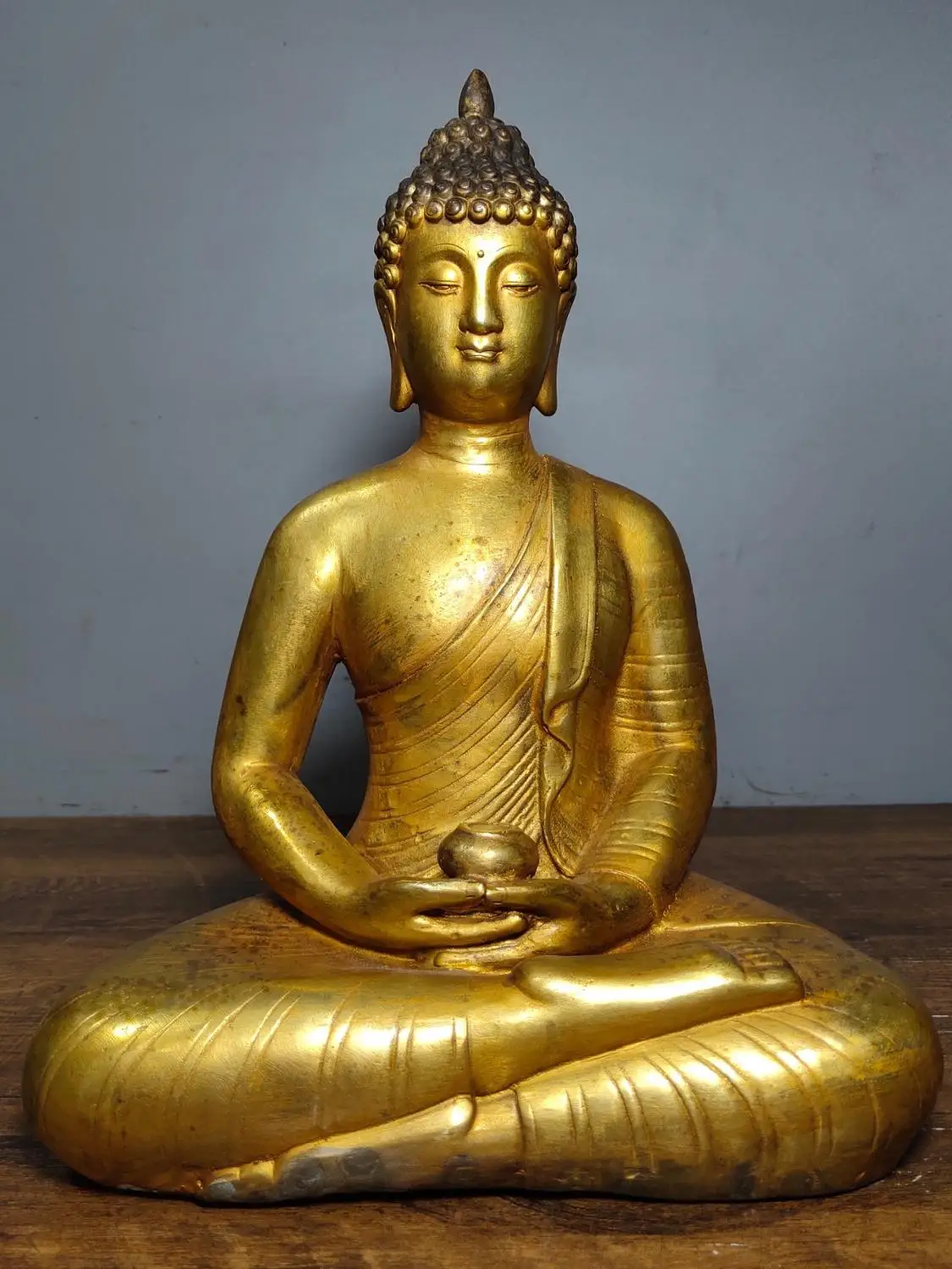 

Home Decor 11"Tibet Buddhism Temple Old Bronze Gilt Shakyamuni Buddha Statue Thai style Enshrine the Buddha