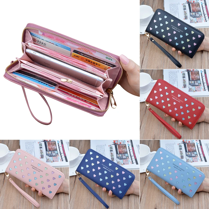

Women Wallet Pu Leather Long Love Heart Design Cute Purse for Phone High Capacity Card Holder Clutch Wallets Carteira Feminina
