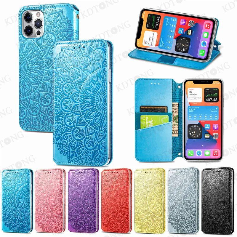 

Solid Color Embossed Leather Case For iPhone 12 11 XS Pro Max Mini X XR 8 7 6 6S Plus SE 2020 With Card Pocket Phone Cases Cover