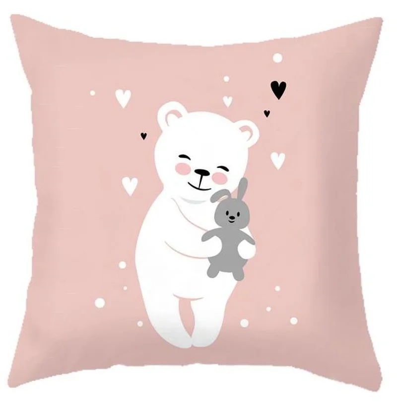 

2022 New Baby Cartoon Whale Print Nordic Kids Bed Decoration Cute Rabbit Bear Eyelashes Pillow Case Love Decorative for Sofa Car