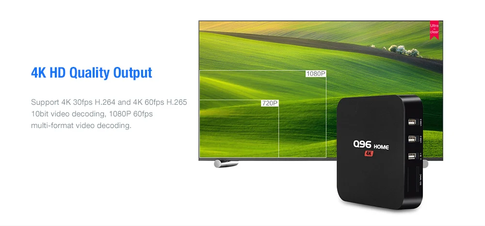 Q96 Умный домашний ТВ-бокс на Rockchip 3229 Android 8,1 1 ГБ ОЗУ 8 ГБ EMMC 2,4 ГГц WiFi 100 Мбит/с H.264 H.265 телеприставка поддерживает 4K 60fps