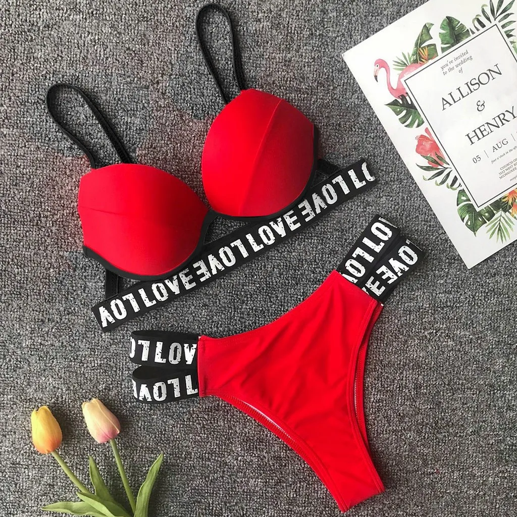 Повседневный облегающий пикантный Женский комплект бикини с буквенным принтом