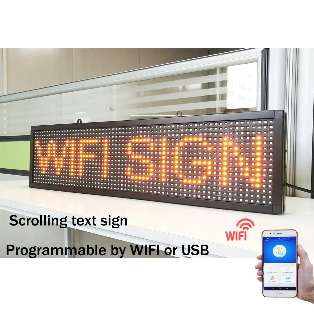 Светодиодный прокручивающийся знак желтого цвета для магазинов витрин