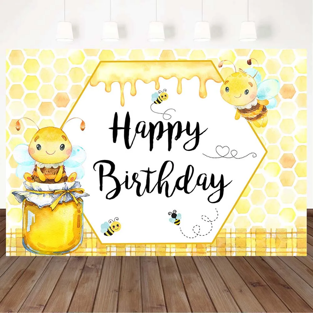 Mocsicka-fondo fotográfico con diseño de panal, telón de fondo con diseño de abeja dulce, feliz cumpleaños, tarro de miel, amarillo, decoración para sesión fotográfica