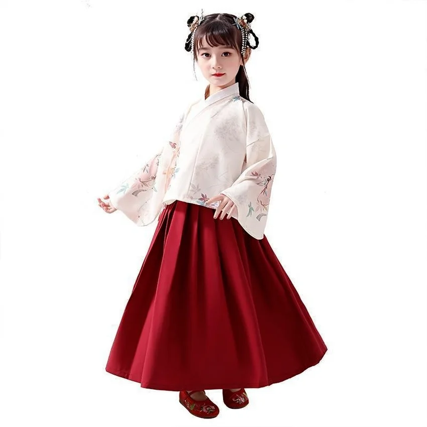

Retro Children Hanfu Traditional Chinese Clothing Festival Outfit Ancient Folk Embroidery Dress Stage Performance Dance Costumes