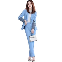 2021 new pink blue white womens pants suit 2 pieces set formal elegant ladies ol blazer female jacket trousers s 3xl