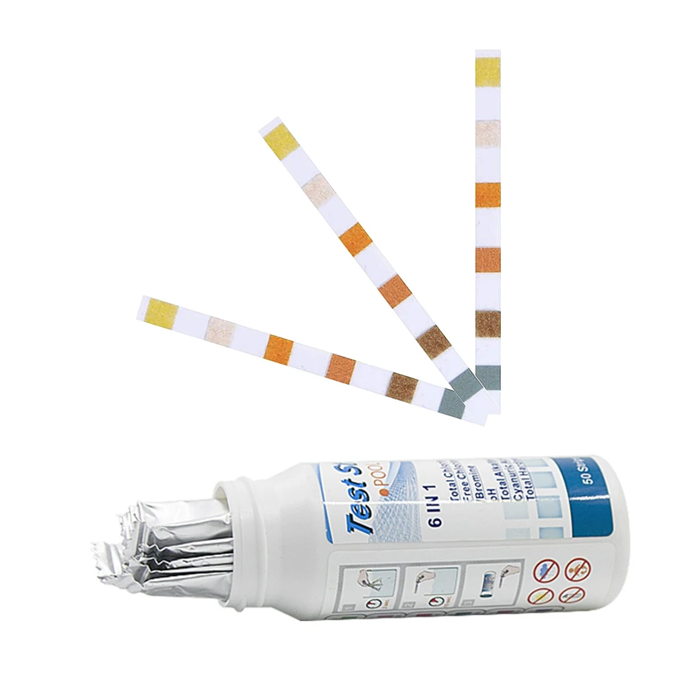 

KKmoon 50Pcs/Bottle 6-In-1 Test Strips Multifunctional Test Paper Swimming Pool Water Quality Tester Strip