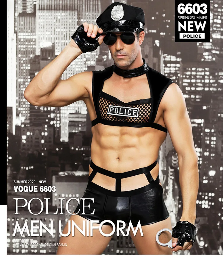 Мужское сексуальное нижнее белье полиция ролевые игры Униформа костюм для взрослых сексуальные черные колготки на молнии платье шляпа ком... от AliExpress RU&CIS NEW