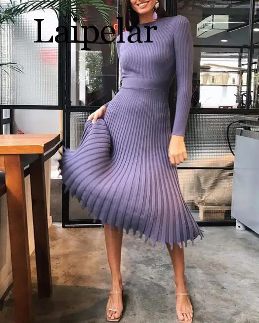 

Laipelar New Women Knitted Long Dress Autumn Winter Slim Sleeve Ladies Dresses Elegant Party Female Sweater Dress 8 Colors