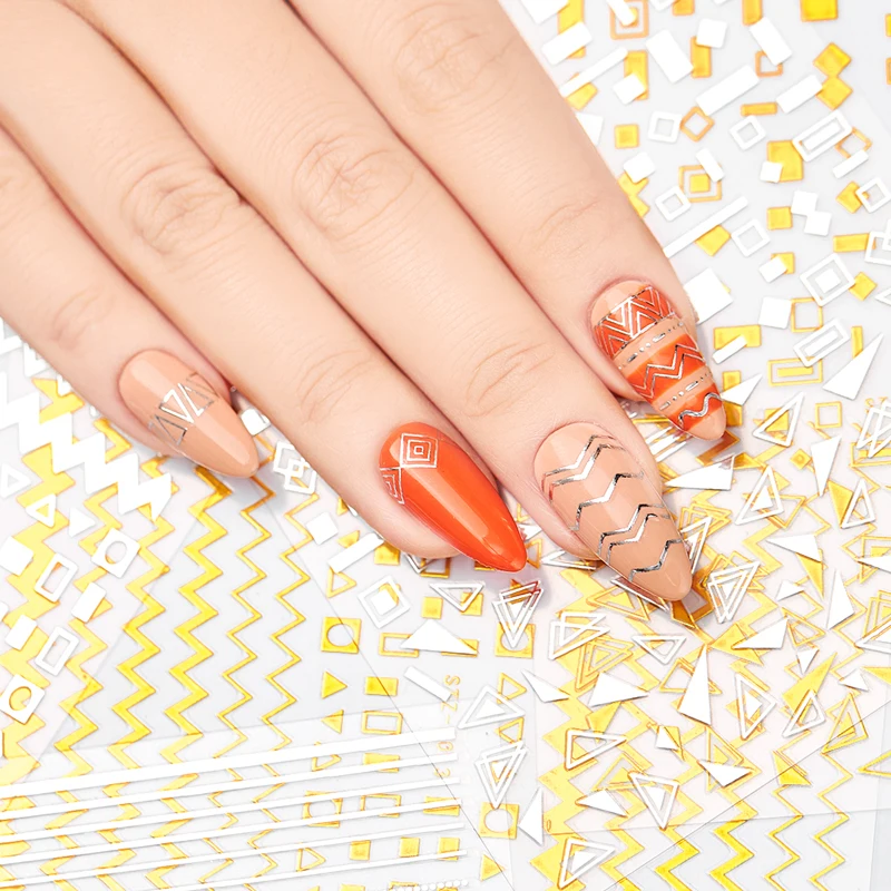 Четыре лилии 1 шт. Золотой Серебряный ноготь стикер 3D прямые изогнутые вкладыши