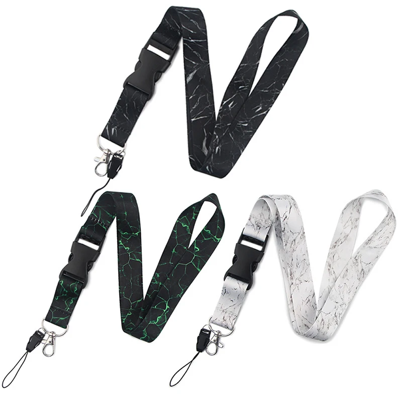 

Marble Texture Pattern Long Mobile Phone Lanyard Keychain Minimalist Ribbon Key Straps Mobile Phone Key Ring Rope