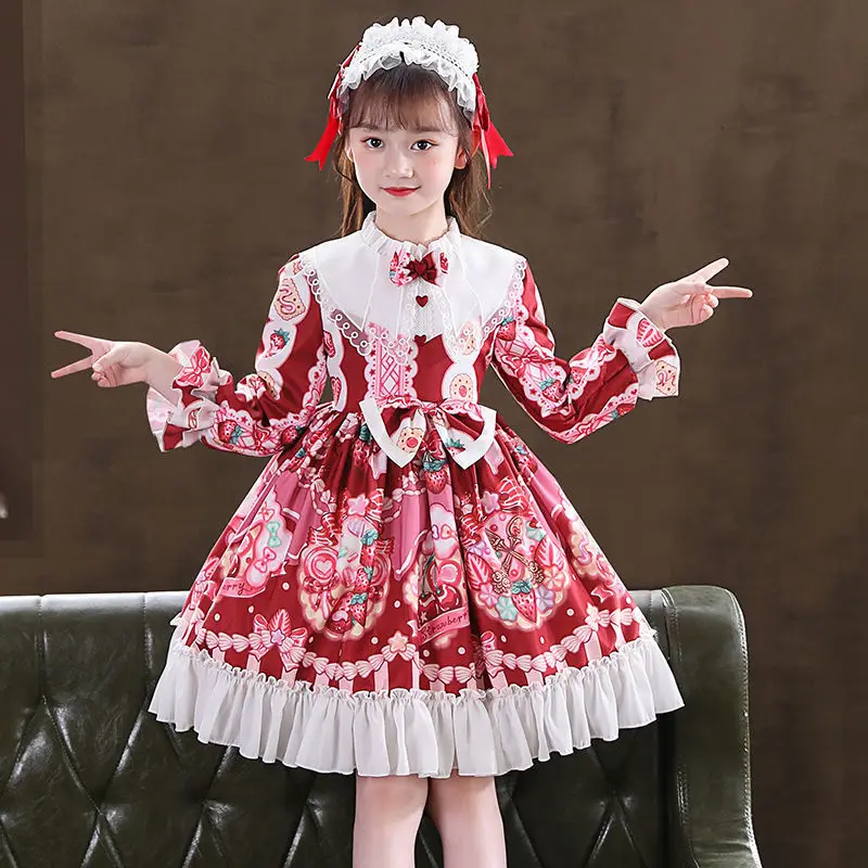 

Осеннее платье для девочек, новинка 2021, детская одежда, юбка в стиле "Лолита", одежда для маленьких принцесс, платья для девочек-подростков, р...