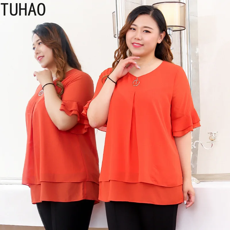 Блузка женская летняя оранжевая 10XL 8XL MS05 | Женская одежда