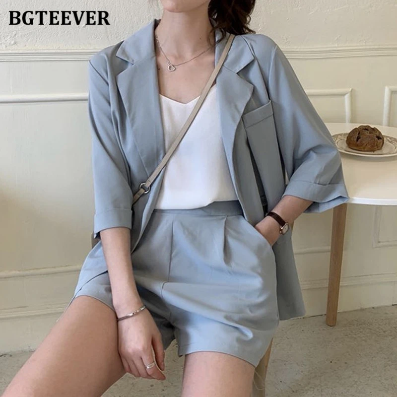 BGTEEVER женский летний пиджак с коротким рукавом и шорты повседневный Женский