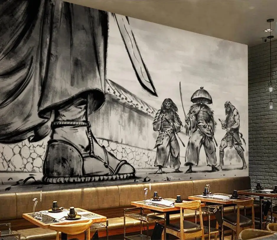 Обои на заказ, фреска, самурайская серия, черный и белый ukiyoe warrior lahu, ресторанный инвентарь, бар, 3D фоновая стена