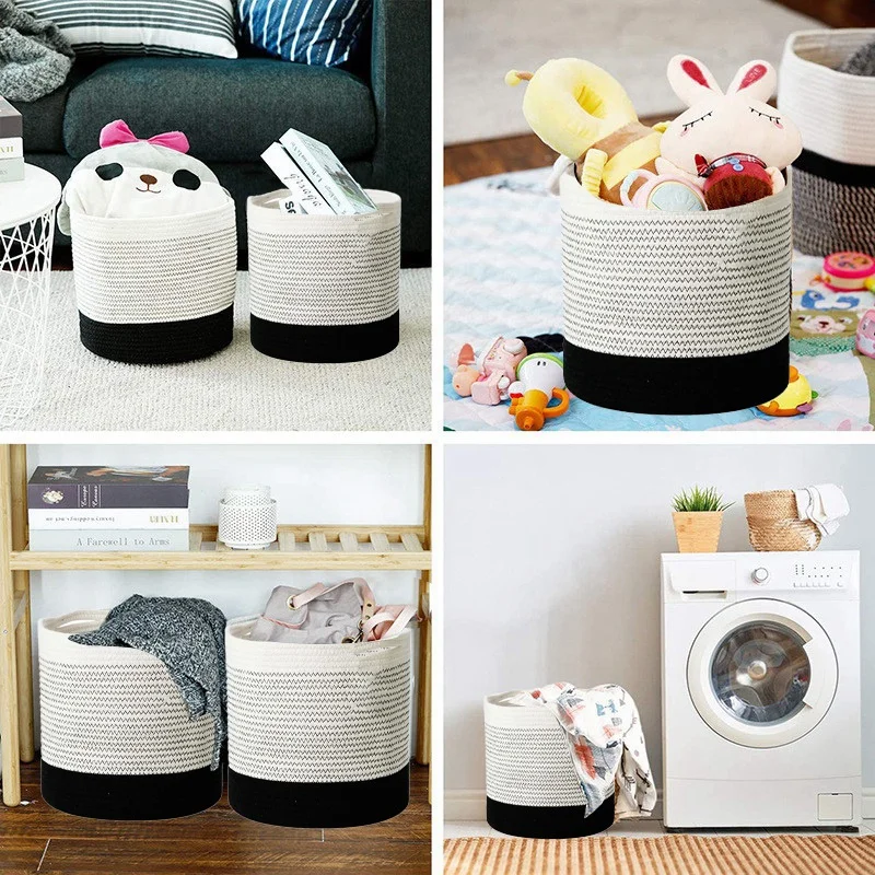 

Cotton Rope Woven Storage Basket Foldable Clothes Storage Basket Desktop Container Home Organizer Plant Flower Pot