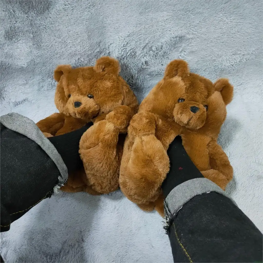 

Women Home Indoor Soft anti-slip Faux Fur Cute Slippers Winter Warm Shoes Cartoon Plush Teddy Bear Slippers EUR 35-41