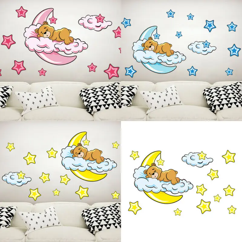 Симпатичные луна звезда медведь настенная наклейка в детскую для детской
